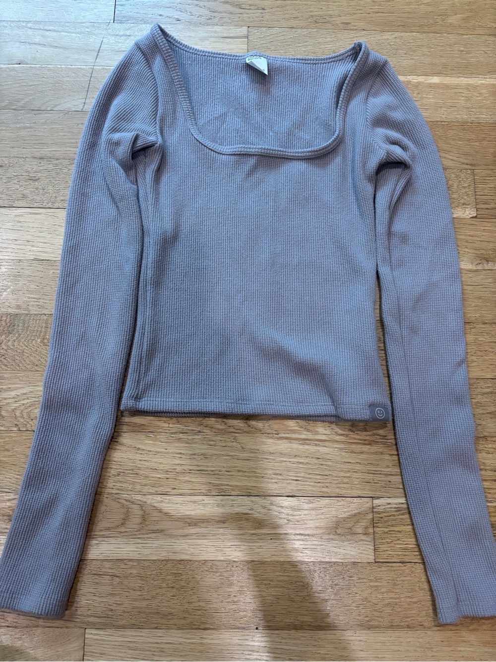 Gilly Hicks Ribbed Square Neck Long Sleeve Top - Mauve Taupe